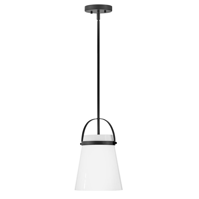 Luminaire campagnard à lumière simple Tori avec abat-jour opale tubé, Noir, noir, noir, noir, H 13,7 po x l 9 po x P 9 po
