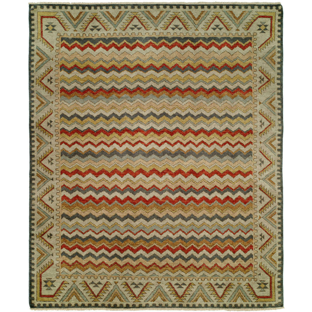 Dona Chevron Hand-Knotted Wool Ivory Area Rug Loon Peak® Rug 
