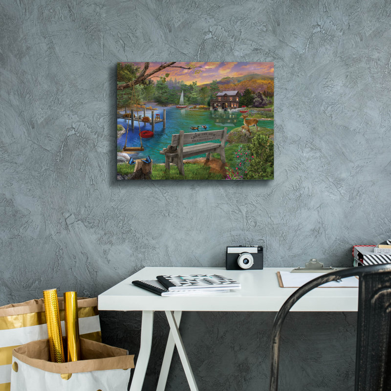«Lakeside View From The Bench» par Bigelow, illustrations sur toile, H 12 po x l 16 po x P 0,75 po