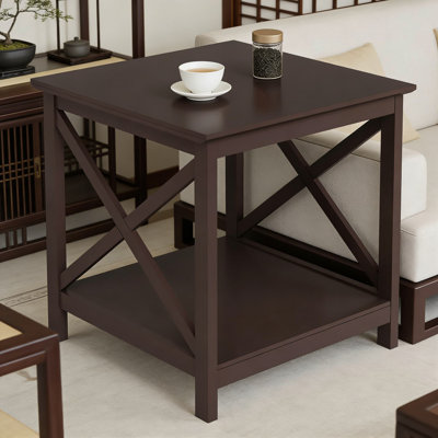 Modern End Table With 2-Tier Storage Shelf, Square Side Table For Living Room, Bedroom Nightstand, And Office With Sturdy X-Frame Design