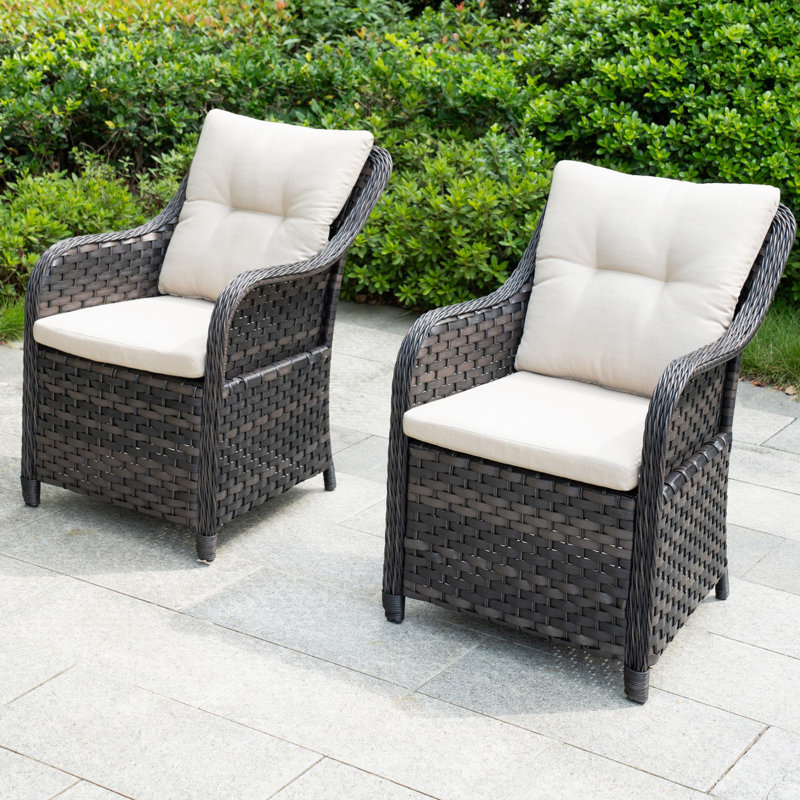 Emilie Wicker Patio Dining Armchair With Cushions