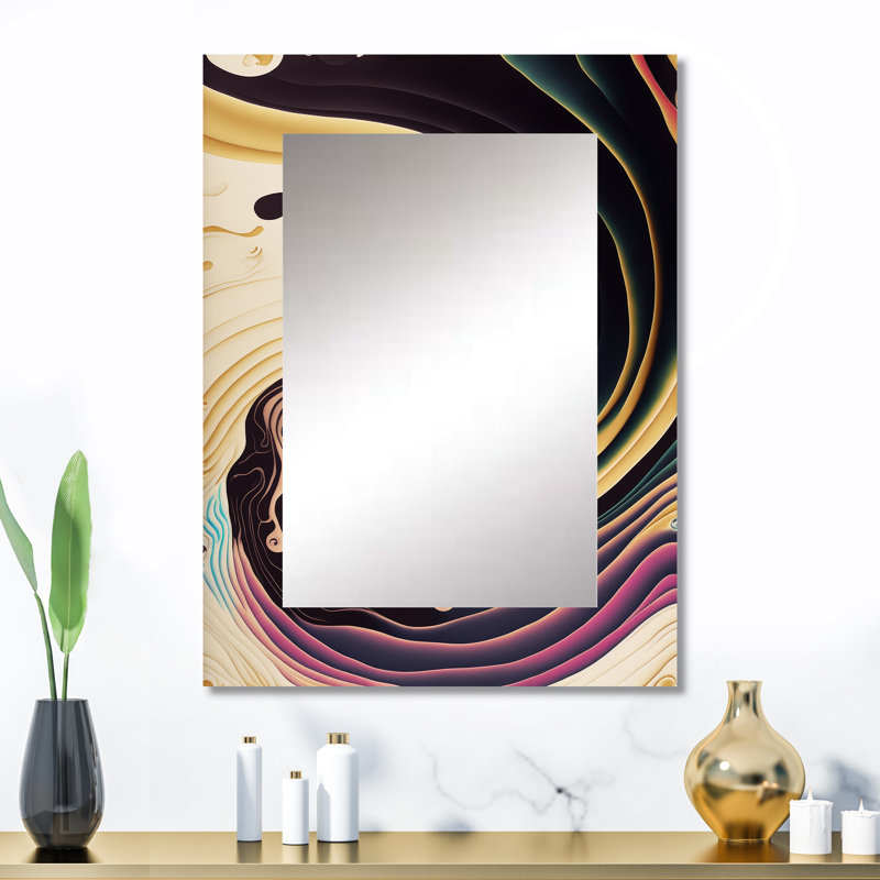 Purple, Gold And Blue Swirl III - Abstract Spirals Unique Wall Mirror Decor, Modern Large Mirror, Printed Metal Art