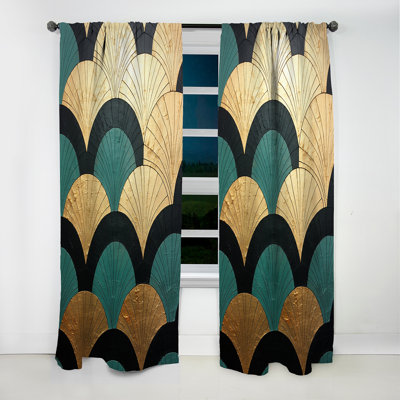 Emerald And Golden Arches - Abstract Shapes Curtain - Blackout Abstract Curtain - 1 Panels