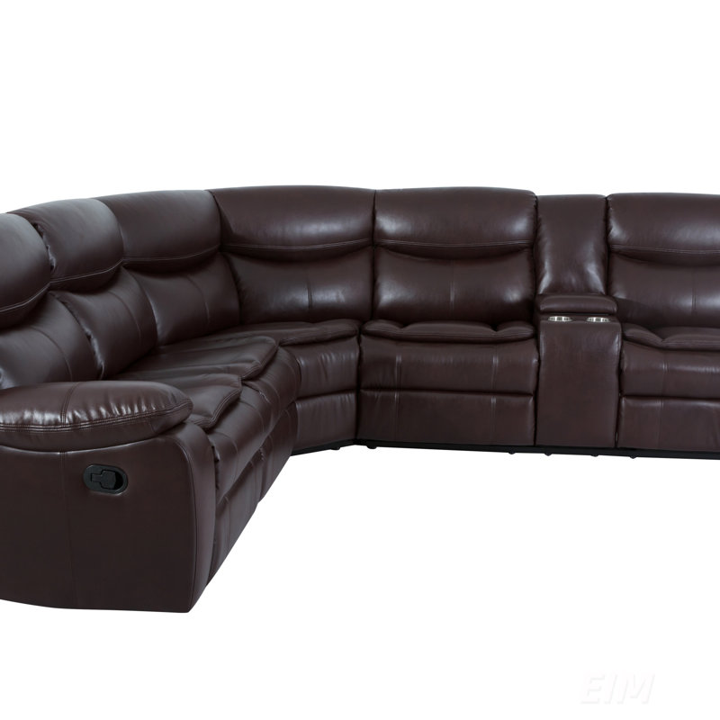 Ensemble de canapé modulaire inclinable en cuir L respirant pour un confort et une détente ultimes, Similicuir brun