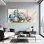 Aquarelle, hortensia, art mural sur toile, ensemble de 3 panneaux, style boho chic pour le salon ou la chambre à coucher-2076799993