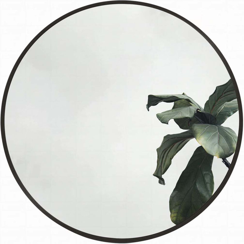 Miroir de salle de bain rond en métal, Noir