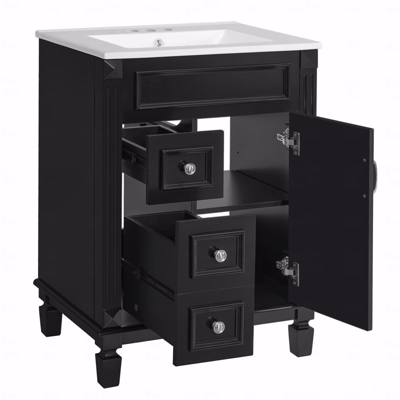 Meuble-lavabo 24 po avec lavabo en céramique, petite armoire de salle de bain, armoire moderne avec 2 tiroirs et tablette réglable