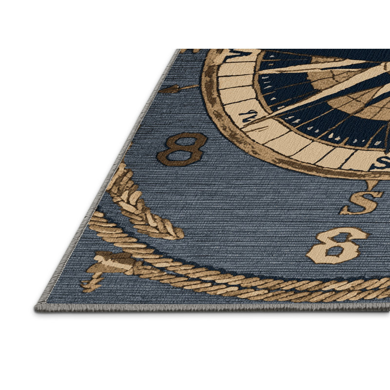 Washable Vintage navigation compass Nautical Area Rug, Square 7'