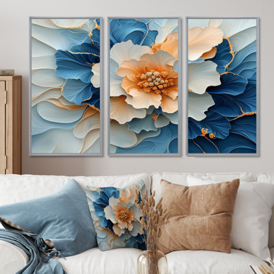 Abstrait aquarelle pivoines sur Marble River II - art mural pivoines - ensemble de 3