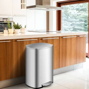 Home Zone Living 4.4 Gallon Slim Kitchen Trash Can, Stainless Steel, Step  Pedal, 16.7 Liter