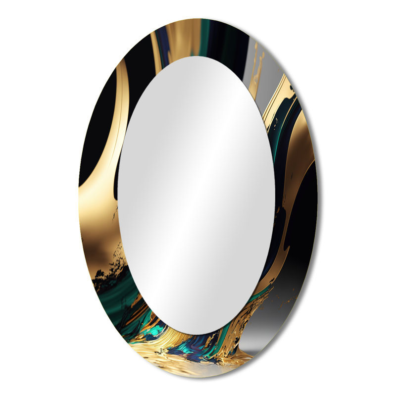 Agate verte et dorée II - Miroir mural moderne vert ovale, 36 po x 24 po