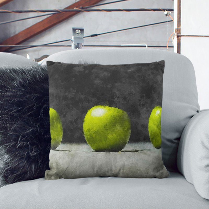 Row of Green Apples Painting Scatter Cushion, 40cm H x 40cm W x 15cm D