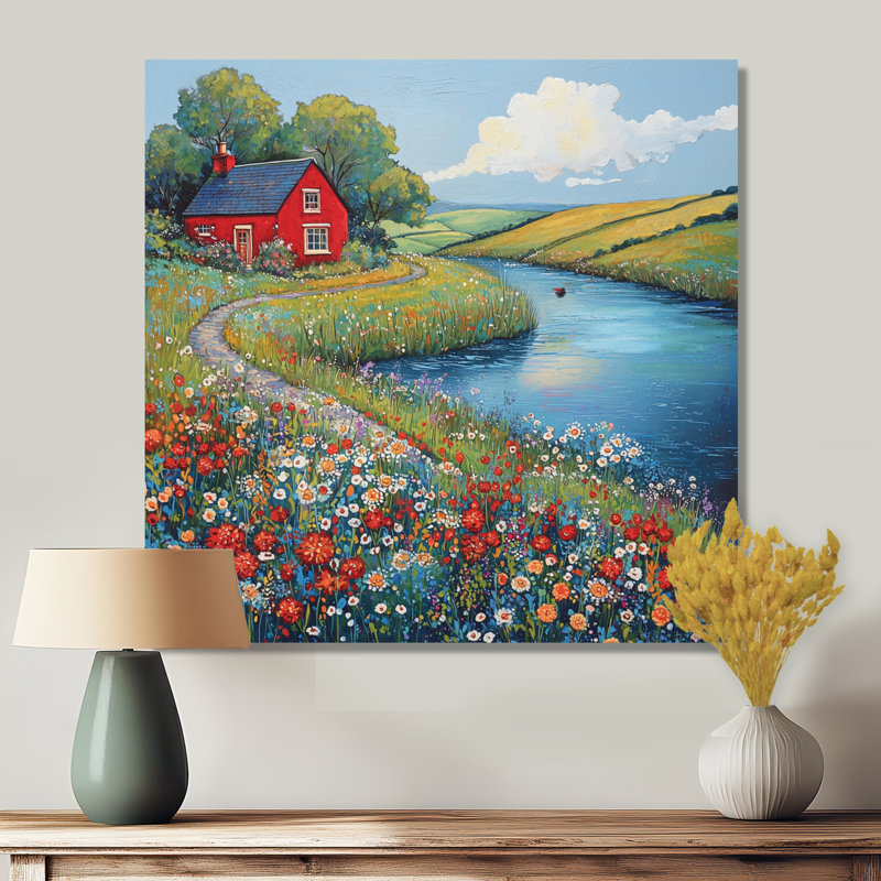 Cottage par The Riverbank I - campagne imprimé métallique, H 36 po x l 36 po