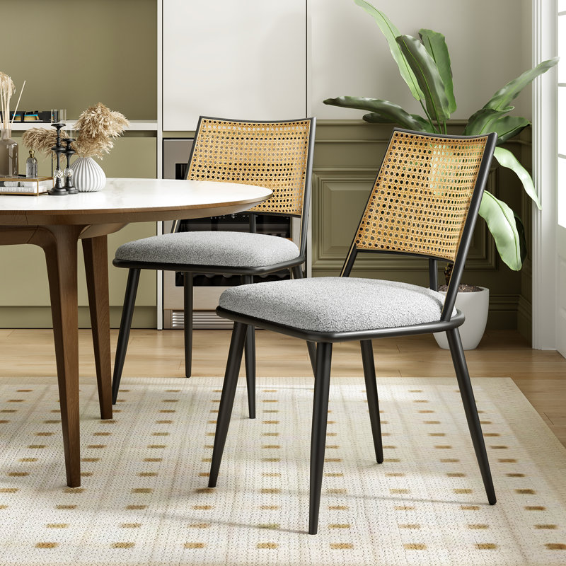 Fabric Upholstered Side Dining Chairs, Light Gray