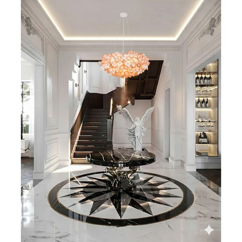 Transitional 1-Light White And Orange Acrylic LED Cloud Chandelier, Orange/White
