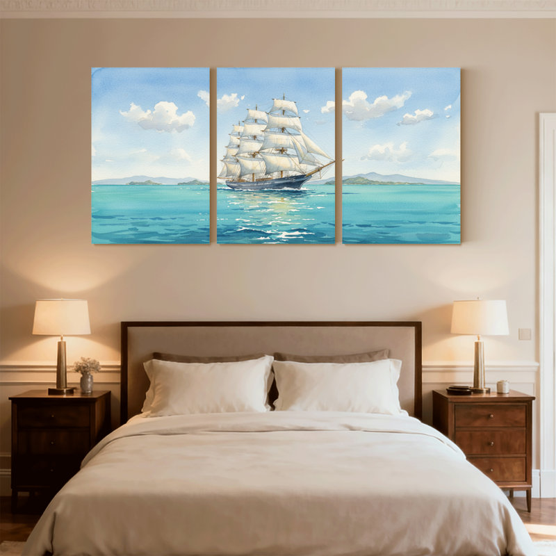 Ensemble de 3 reproductions d'art sur toile Nautical & Beach, L 18 po x l 36 po