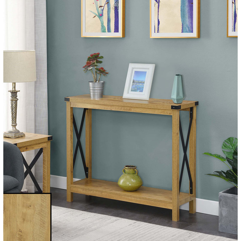 Griffen Console Table with Shelf, 31.5" H x 39.25" W x 11.75, Barnwood/Black