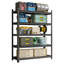 Étagère de garage ajustable en métal noir à cinq étages, capacité de 2 500 lb, H 71,2 po x L 48,28 po, P 23,53 po