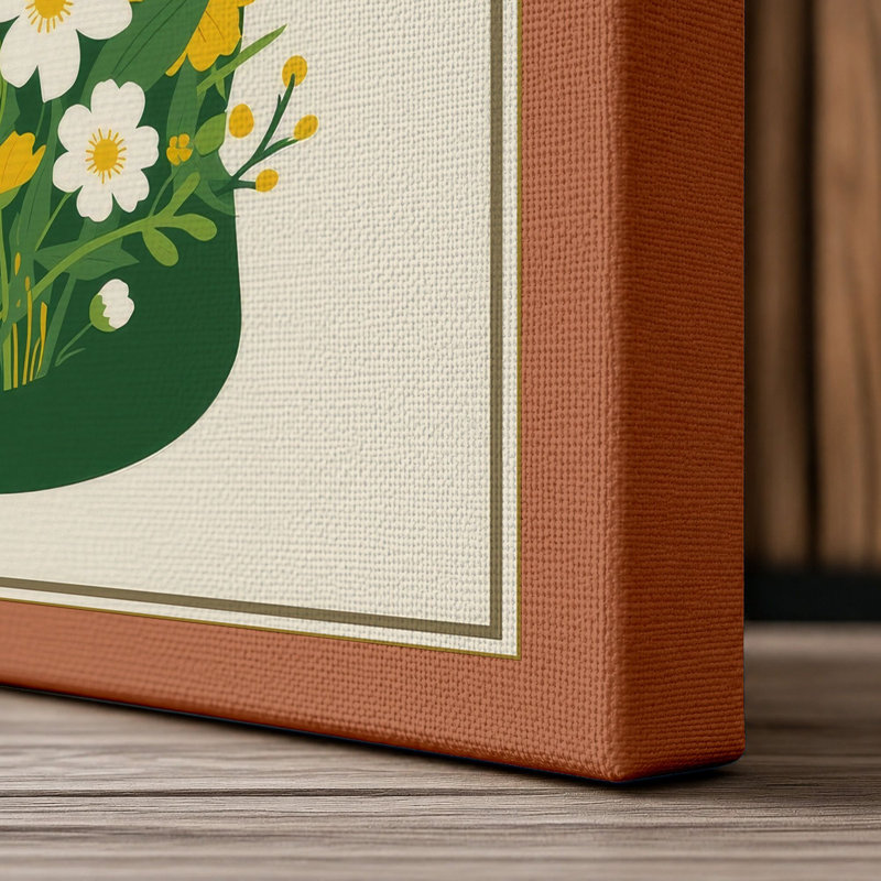 Cat in Bloom Botanical 1 Piece Wrapped Canvas Wall Art, 30x20 - 76.2 x 50.8 cm, Terracotta Border