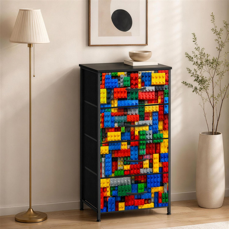 Commode à 4 tiroirs pour chambre à coucher avec briques colorées en plastique et blocs vibrants et commodes pour vêtements