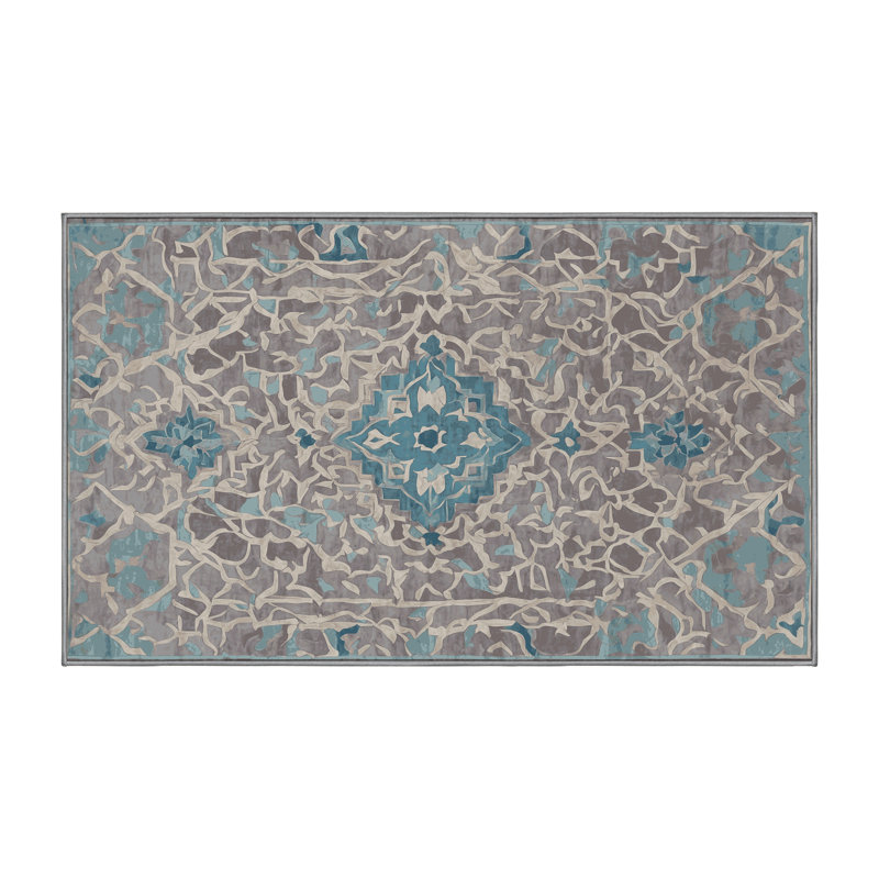 Machine Washable Gray Area Rug, Rectangle 3' x 5'