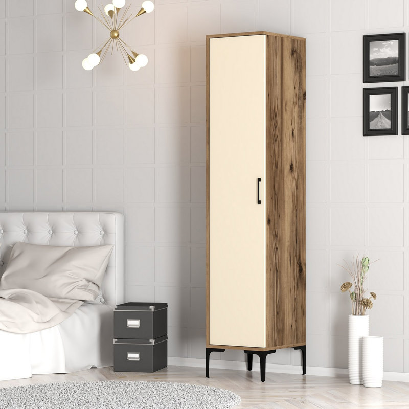 Berend 1 Door Wardrobe, 47.5cm H x 40cm W x 201.4cm D, Walnut/Cream