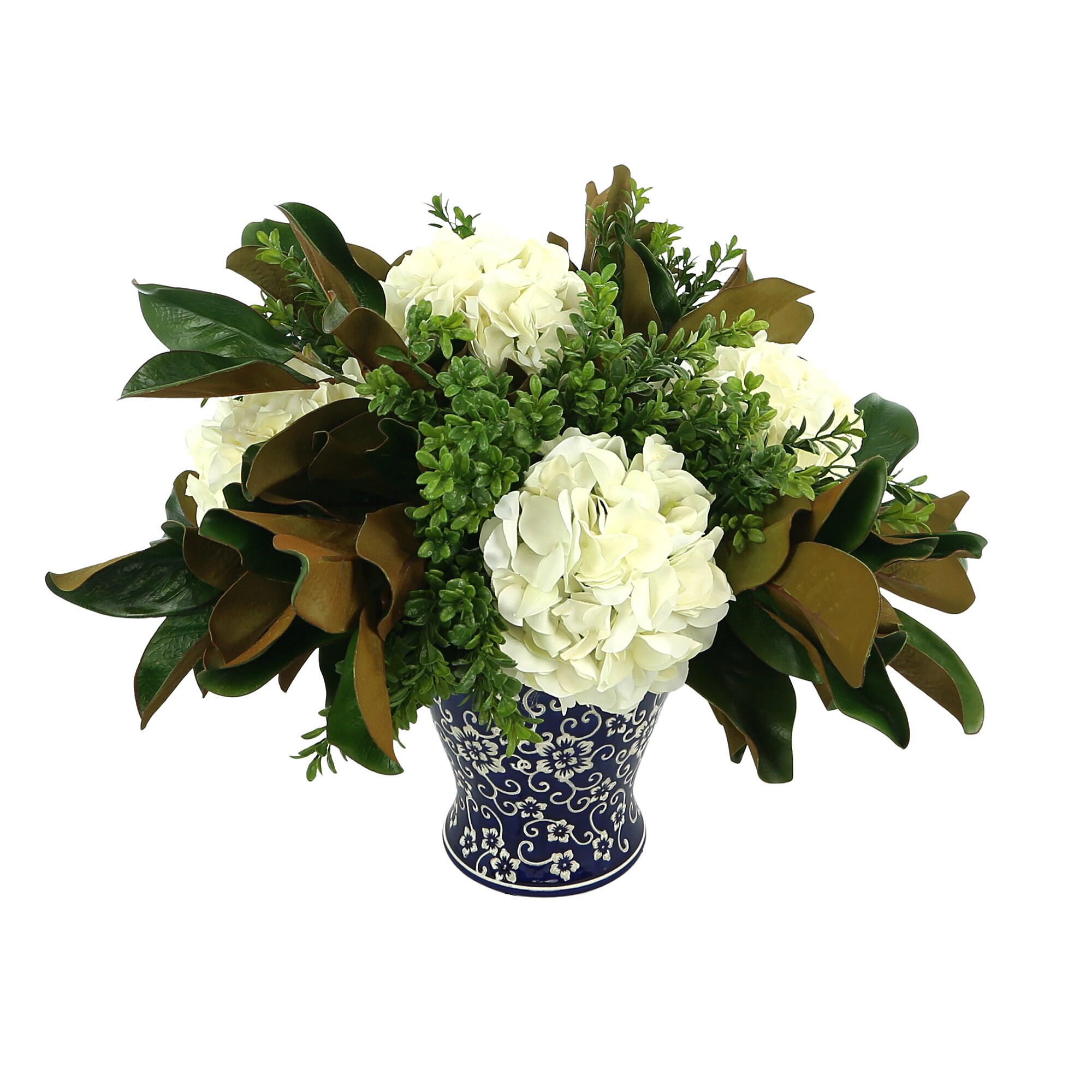 Image of Boxwood and Hydrangea in a Vase