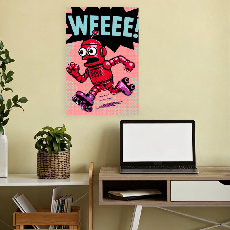 Running Pop Art Robot Energetic Playful Retro Wall Art Print 1 Piece Wrapped Canvas Wall Art, 45.72cm H x 30.48cm W