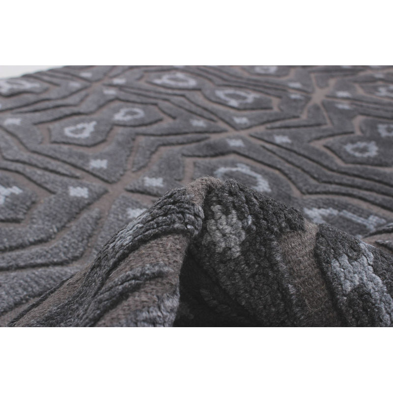 Tapis unique en laine noué à la main gris foncé de 5 pi 4 po x 7 pi 7 po Andert