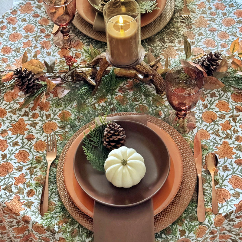 Handcrafted Floral Tablecloth, 90" Round