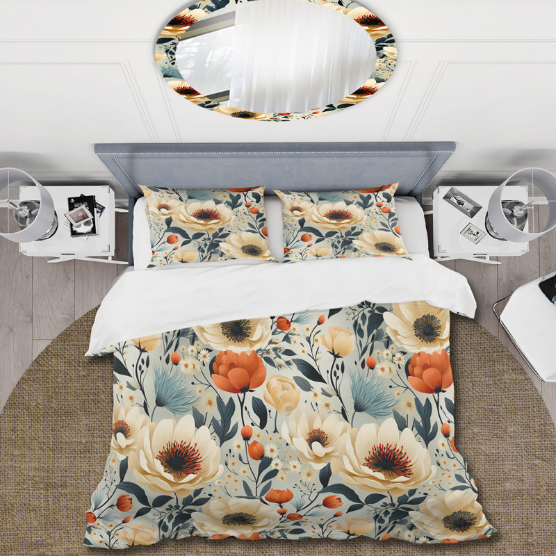 Ensemble de housse de couette ivoire à motif floral bohème chic III, Housse de couette pour très grand lit et 2 très