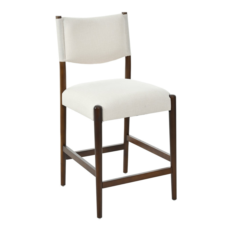 Tabourets de comptoir rembourrés en bois d'hévéa Mid-Century de 26,4 po de hauteur Vensley avec dossier de soutien et structure renforcée