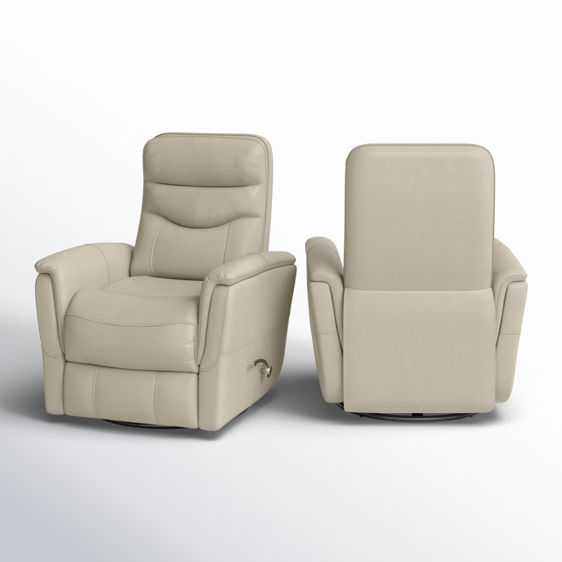 Akeelah 31" Wide Genuine Leather Swivel Standard Recliner, Ivory