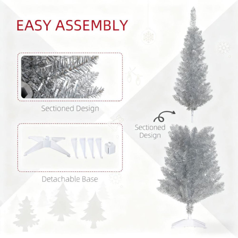Arbre de Noël artificiel 5 pi avec 294 branches, arbre de Noël mince à assemblage facile avec base blanche amovible, parfait pour les fêtes