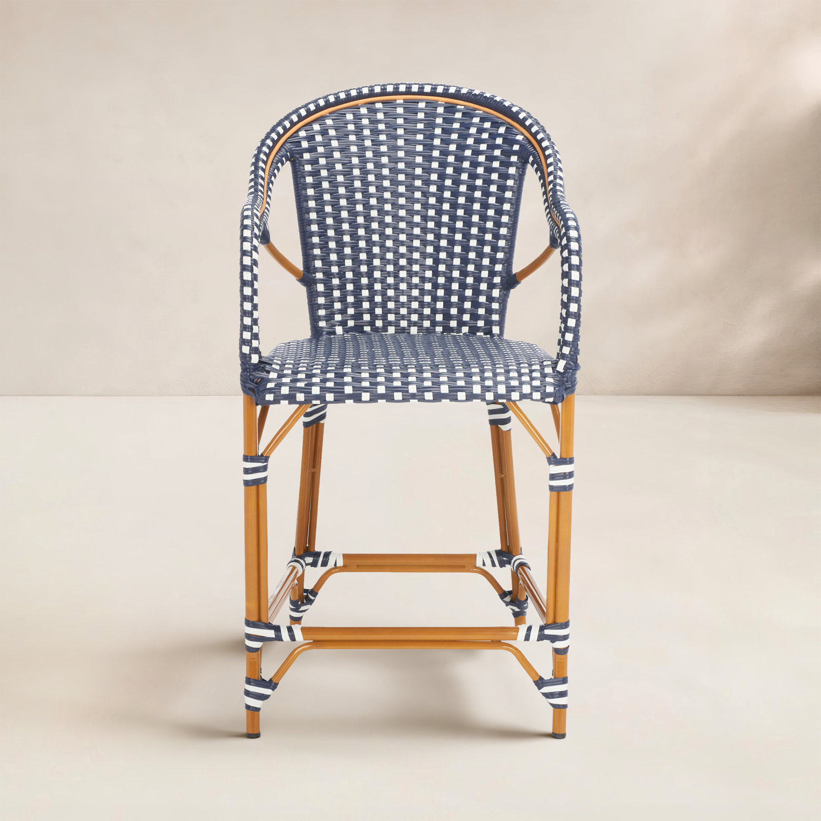 Popplewell 42.5'' Outdoor Bar Stool, Navy/White