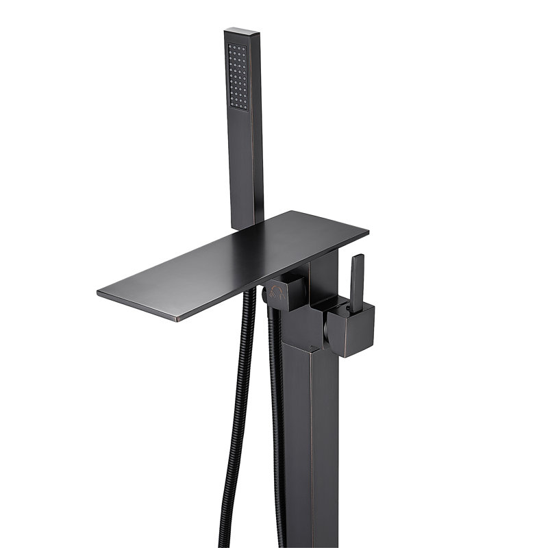 Tub Filler Freestanding Bathtub Faucet Oil Rubbed Bronze Floor Mount Tub Faucet Waterfall Free Standing Bathtub Filler High Flow Brass Bath Shower Faucets With Handheld Sprayer