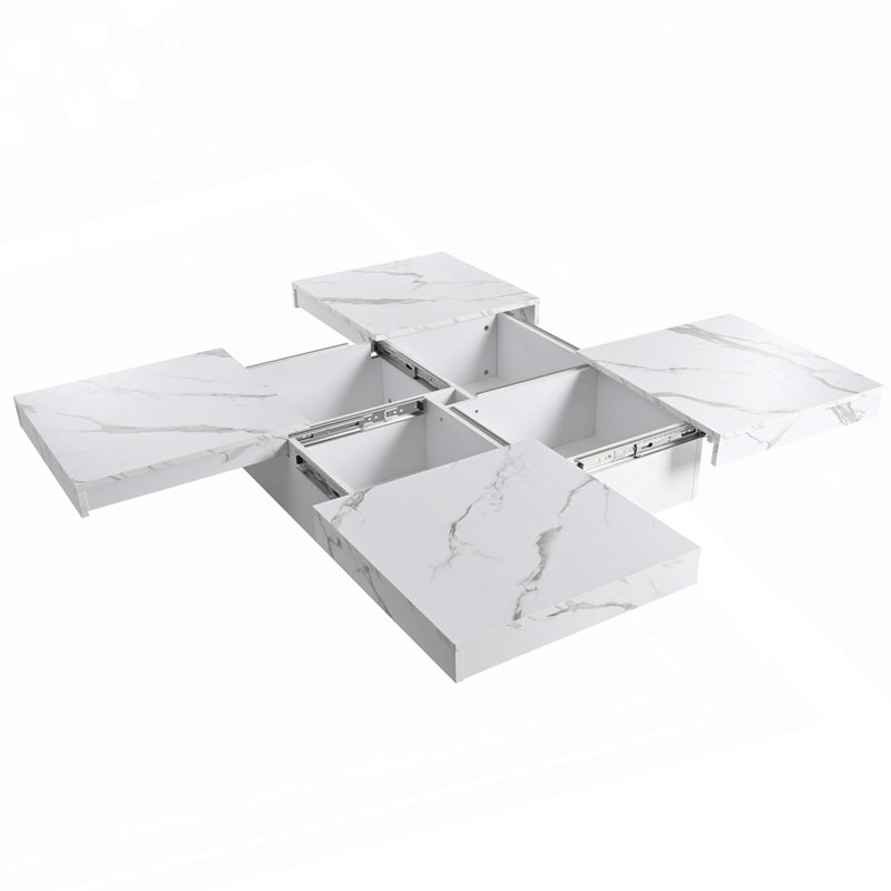 Table basse carrée en placage à plateau coulissant, Blanc, Marbre