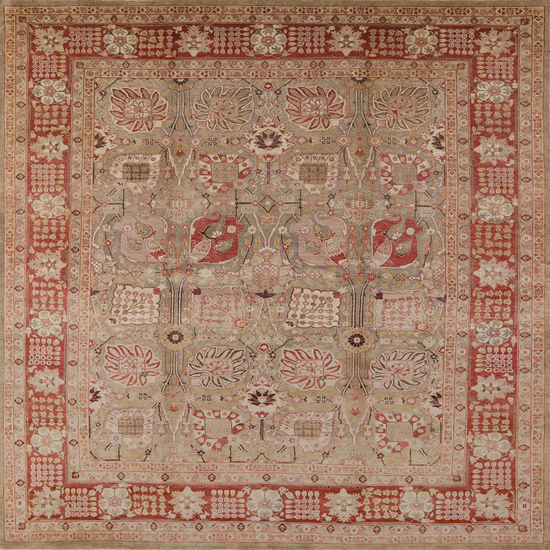 Tapis oriental cuivre / rose, Carré 8 pi