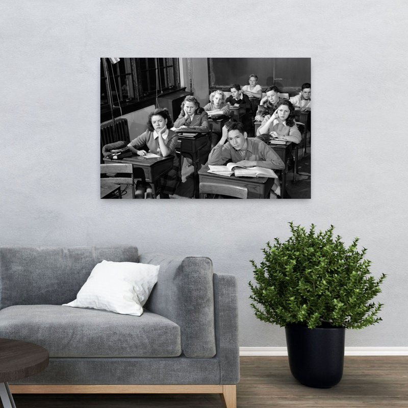 Art mural rétro rétro des années 1940, classe 1950, H 32 po x l 48 po