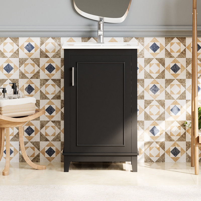 Petit meuble-lavabo de 20 pouces, lavabo en céramique, rangement riche, porte à fermeture en douceur pour meuble-lavabo moderne avec lavabo - qualité