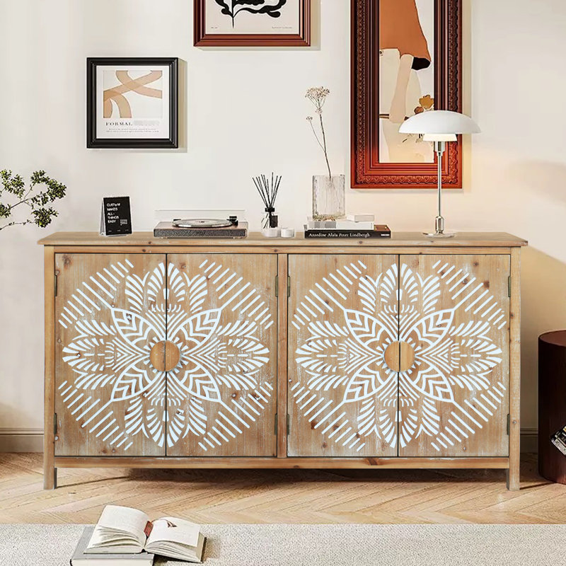 Armoire d'appoint 60 po en bois avec 4 portes, brun et blanc pour la chambre à coucher