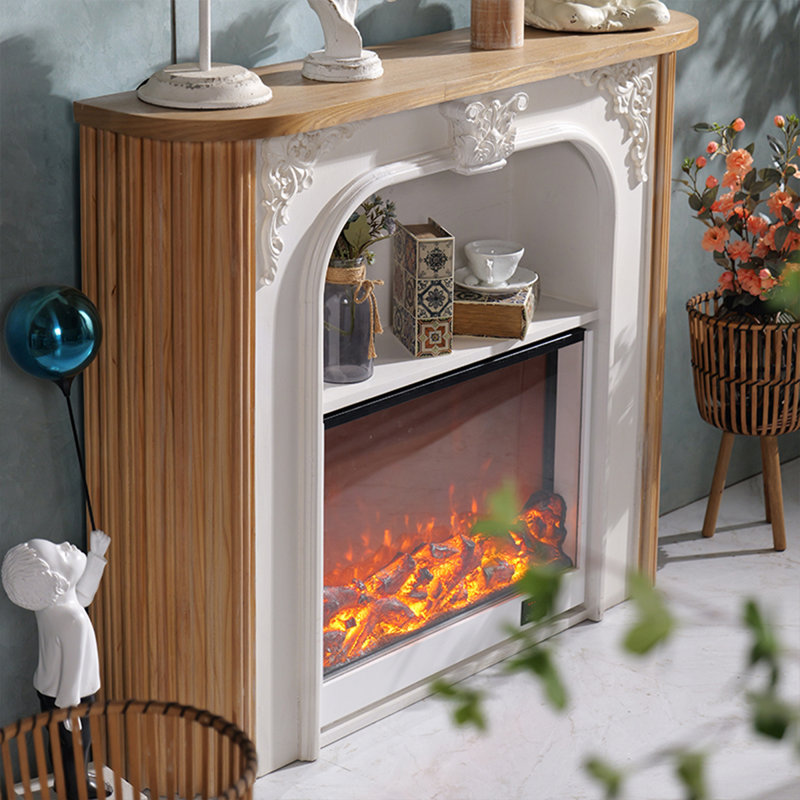 43.31"Retro White Carved Electric Fireplace, 39.37" H x 43.31" W x 11.81" D
