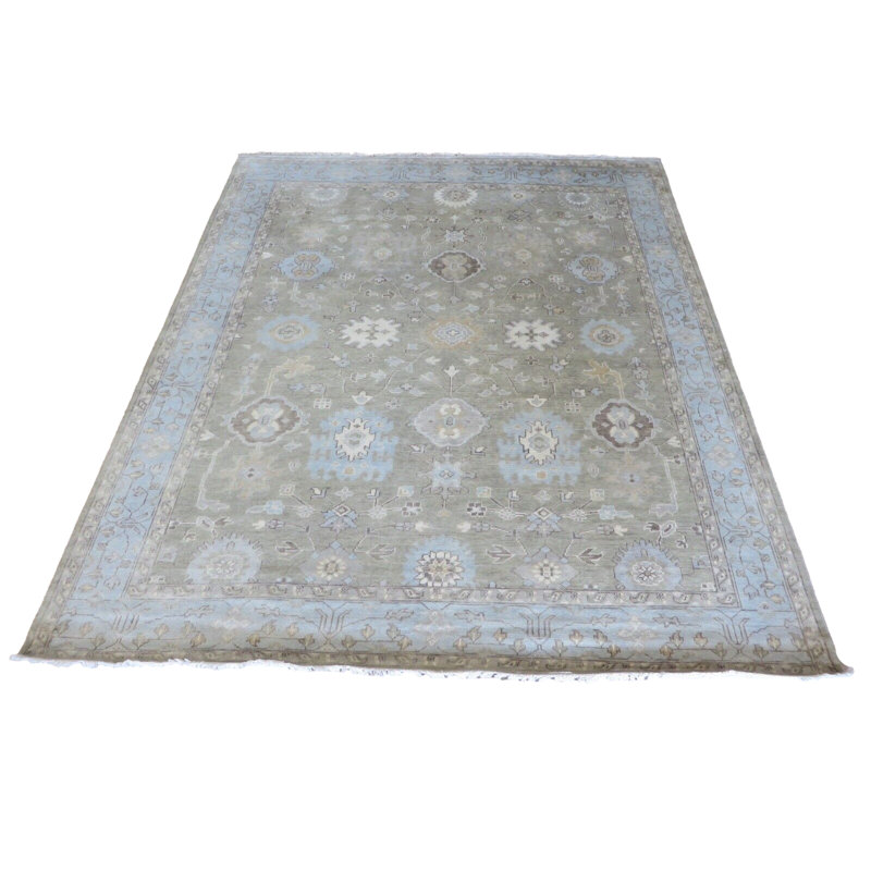 Tapis oriental vert sauge noué à la main 8 pi 2 po x 9 pi 11 po A86F7227C8E3430B94DFCD4BB595D120