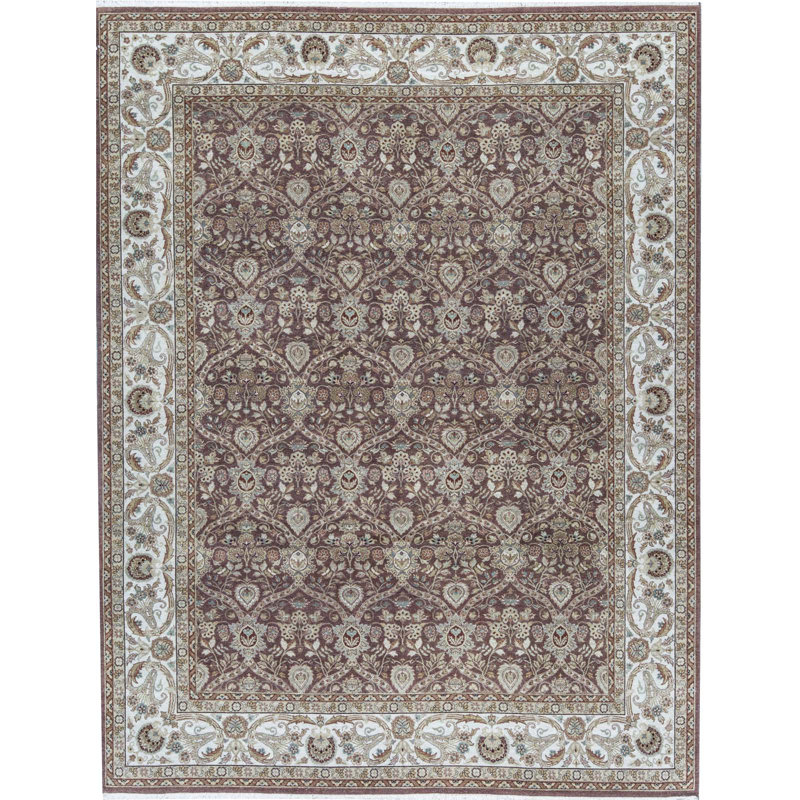 Tapis brun et beige de haute qualité noué à la main