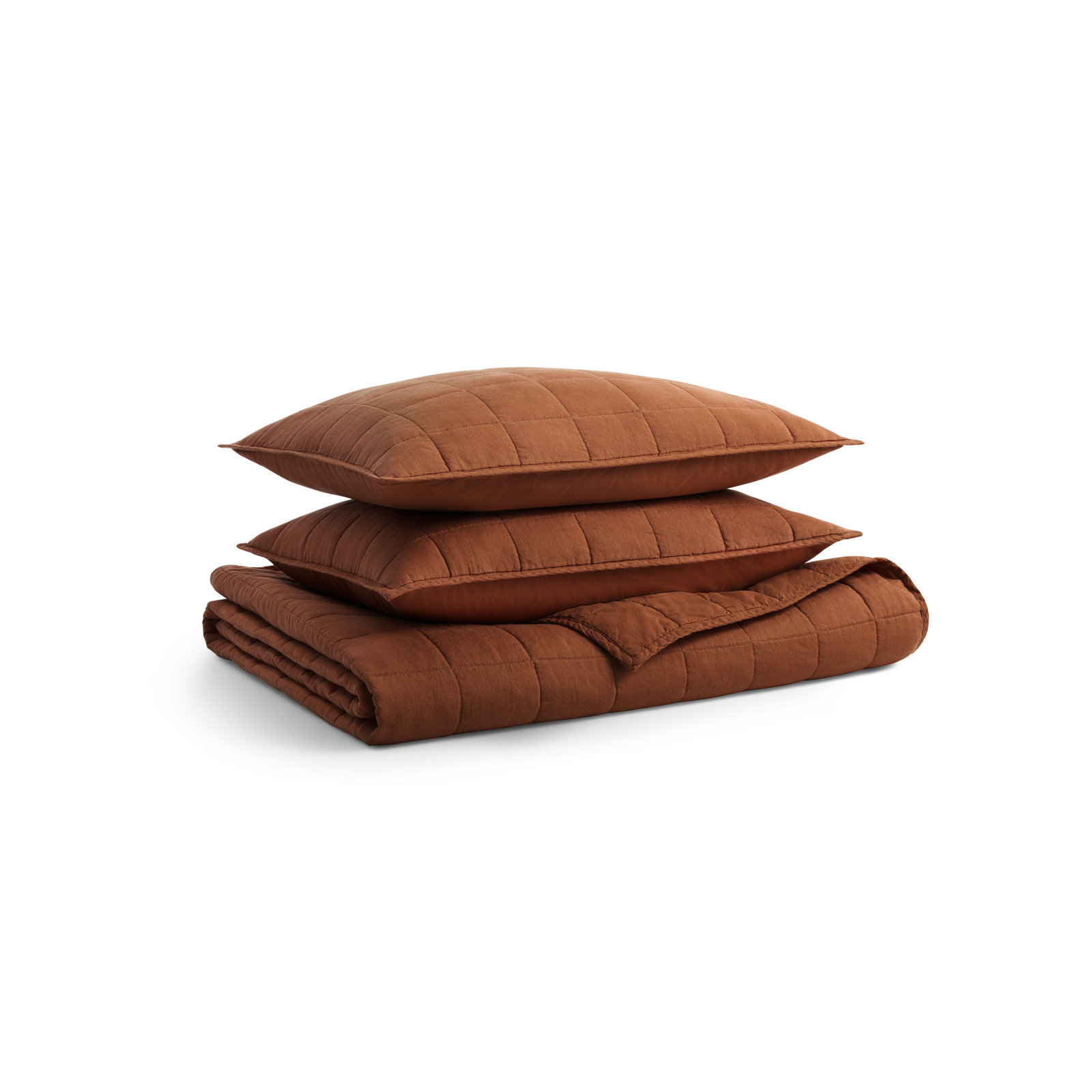 Ester Percale Quilt Set, Queen Quilt + 2 Queen Shams, Tomato