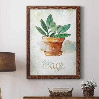 Sauge en pot - Toile encadrée de qualité supérieure - prête à être accrochée