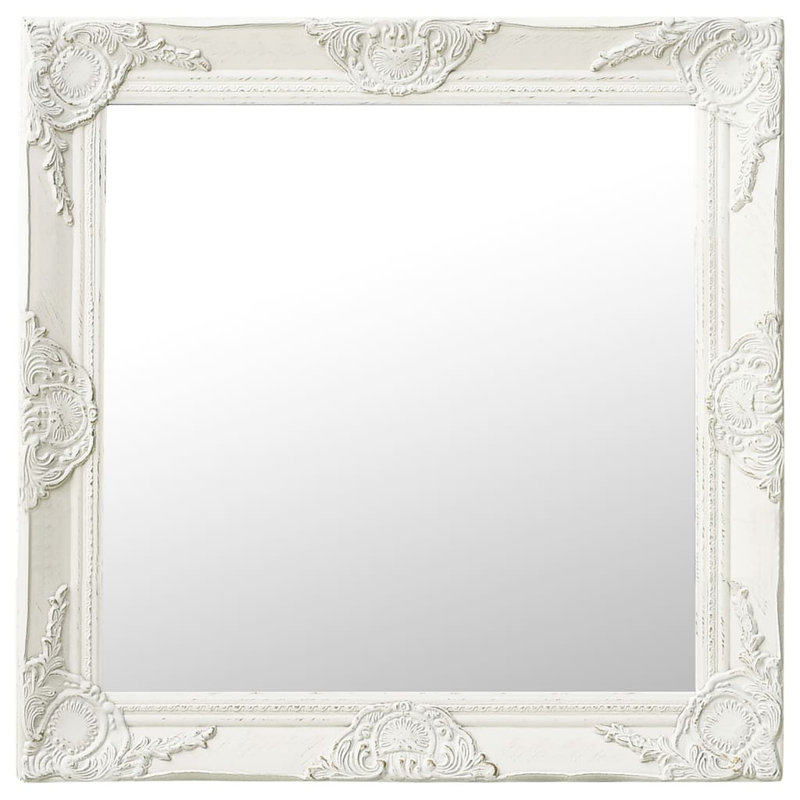 Ginsberg Wood Square Wall Mirror, White, 60cm H x 40cm W
