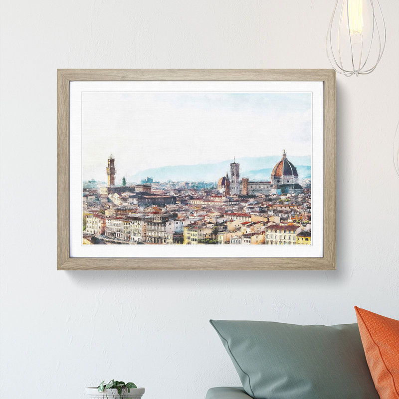 Florence Cathedral & Skyline in Italy - Picture Frame Graphic Art Print, 45cm H x 63cm W x 2cm D, Oak Framed