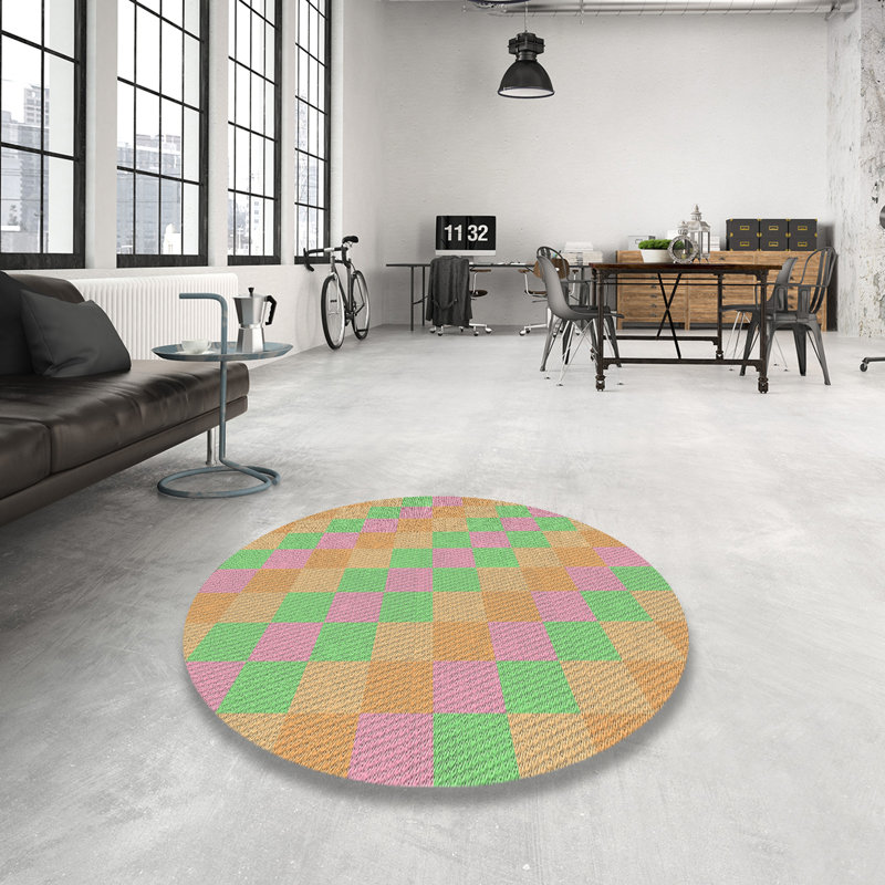 Tapis rose motif/brun/vert Wellfleet, Rond 8 pi