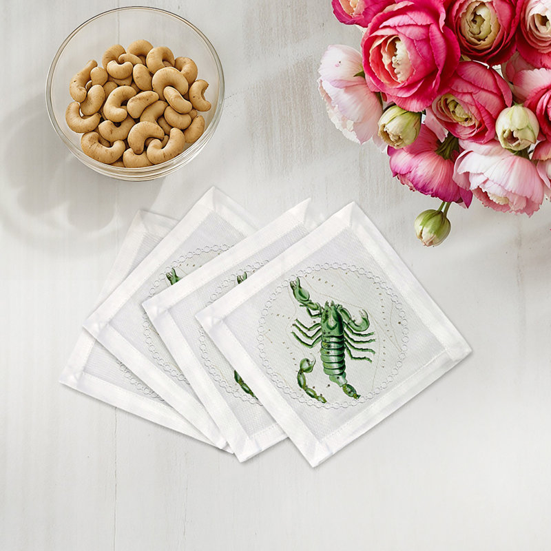 Zodiac Scorpio Cotton Sateen Cocktail Napkins, White